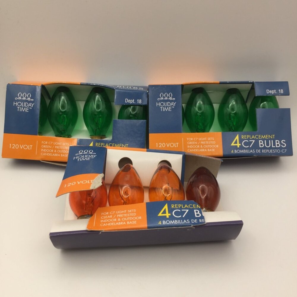Holiday Time Christmas C7 Green Amber 3 Pack Replacement Light Bulb 120V